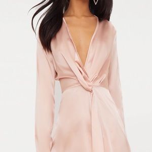 Nude Satin Long Sleeve Wrap Dress size 4